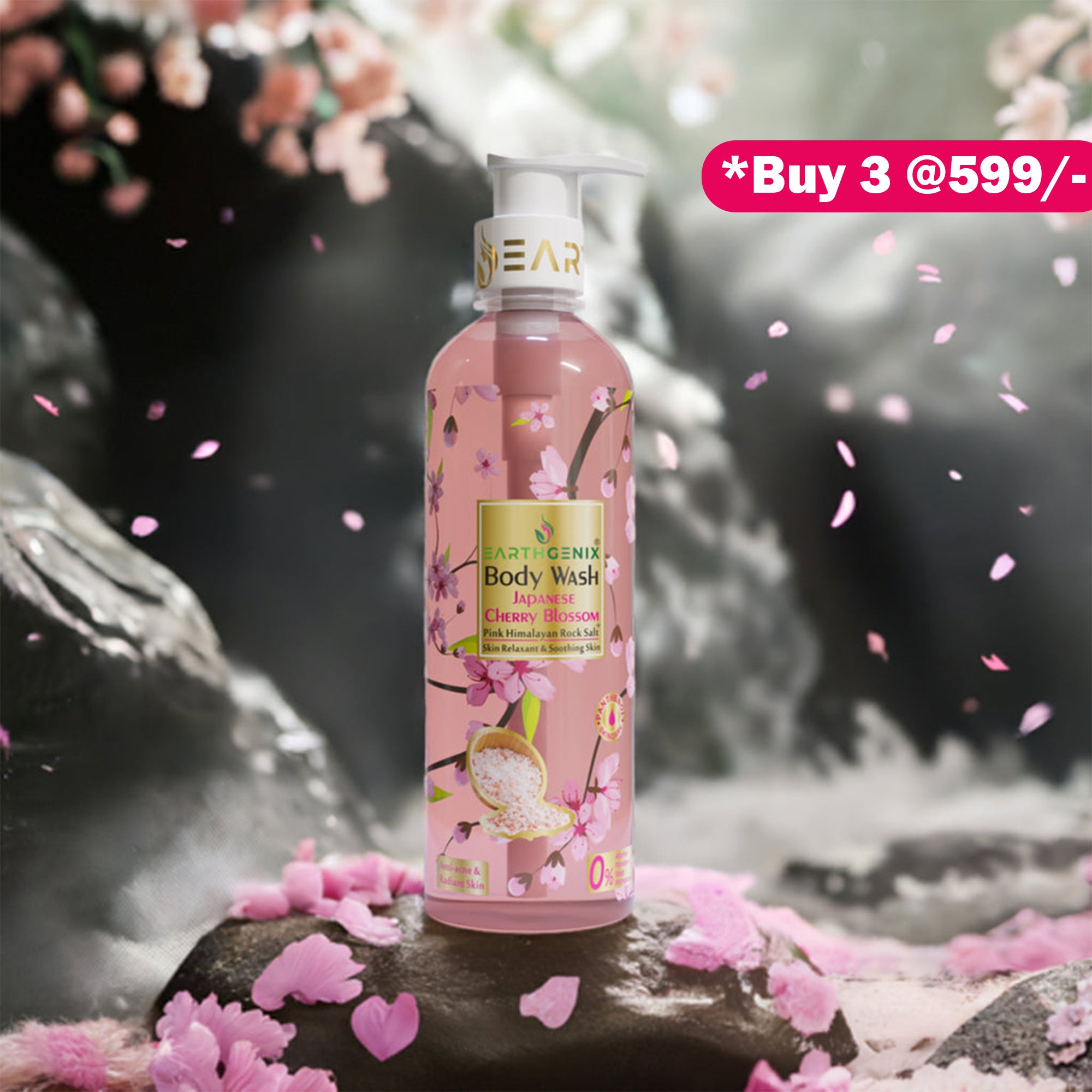 Japanese Cherry Blossom + Pink Himalayan Rock Salt Body Wash with Free Loofah | For Anti-Acne & Radiant Skin | All Skin Types | For Men and Women