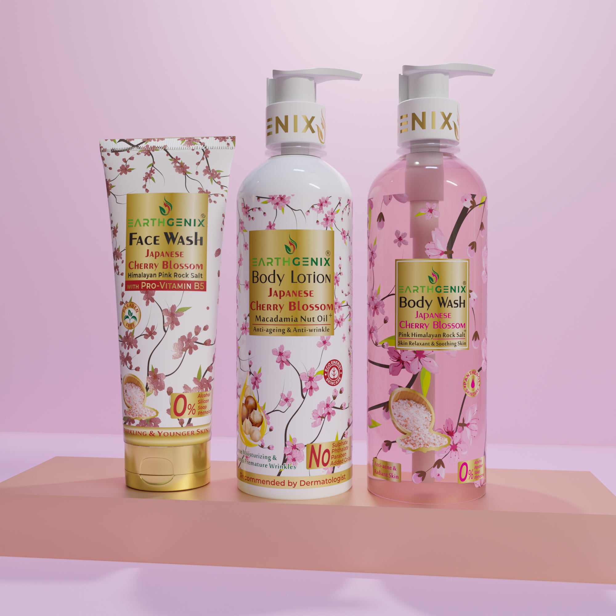 Japanese Cherry Blossom Skin Care Trio: Body Wash, Body Lotion & Face Wash | Soft, Hydrated & Glowing Skin
