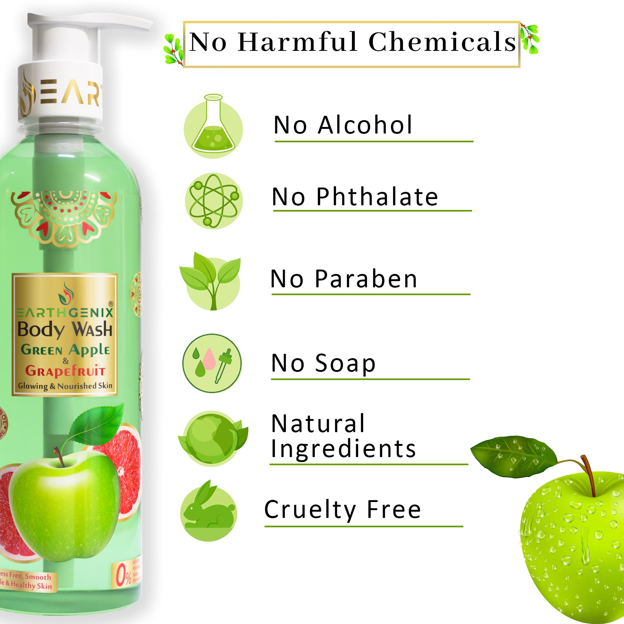 Green Apple & Grape Fruit Body Wash with Free Loofah | For Glowing & Nourished Skin | For All Skin Type