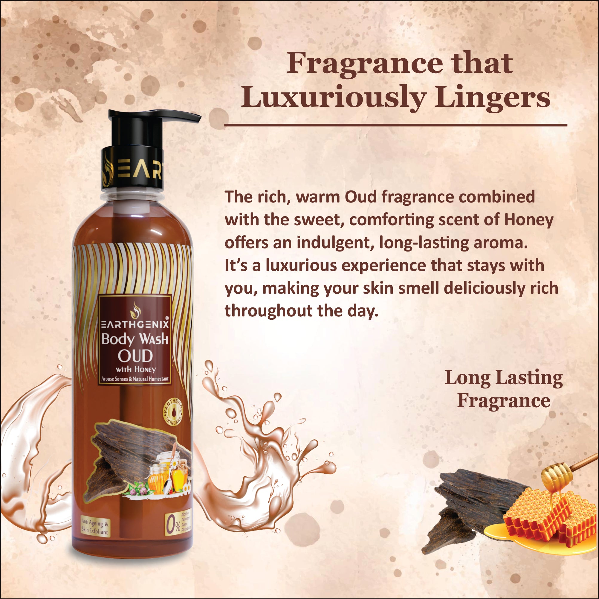 OUD With Honey Body Wash with Free Loofah | For Anti Ageing & Skin Exfoliant | All Skin Types | For Men and Women