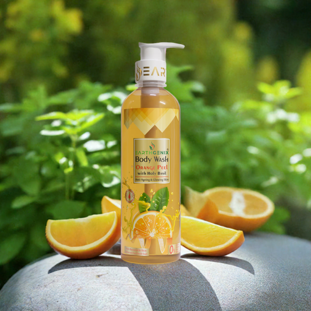 Orange Peel with Holy Basil Body Wash with Free Loofah | For Anti-Ageing & Glowing Skin | All Skin Types | For Men and Women