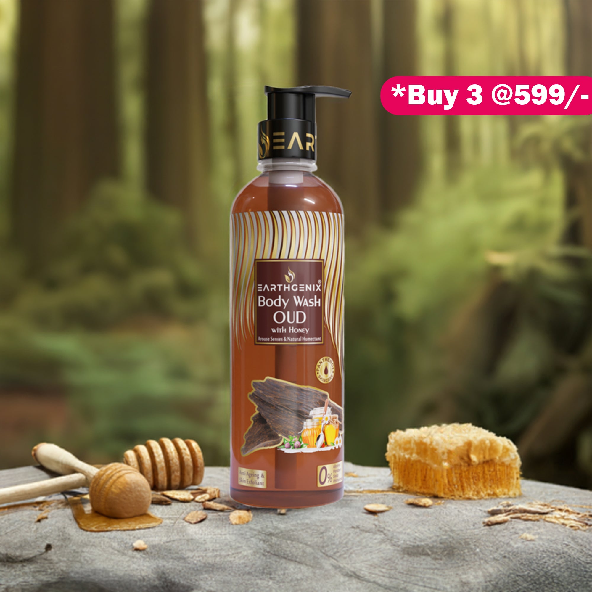 OUD With Honey Body Wash with Free Loofah | For Anti Ageing & Skin Exfoliant | All Skin Types | For Men and Women