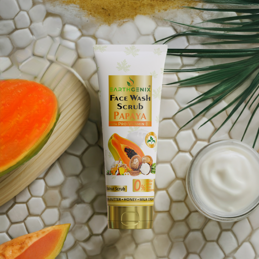 Papaya Face Wash Scrub with Pro Vitamin B5 | Enriched with Shea Butter, Honey & Milk Cream