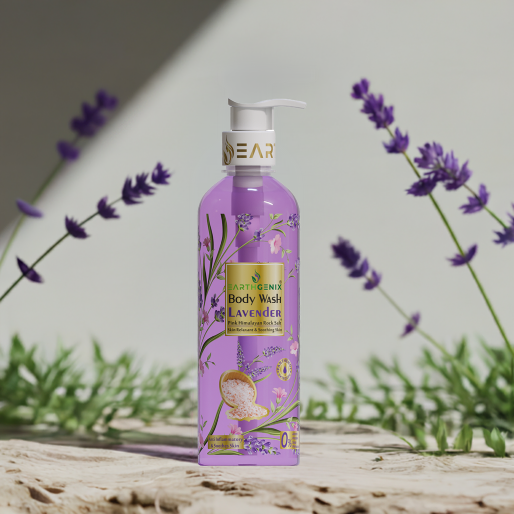 Lavender + Pink Himalayan Rock Salt Body Wash with Free Loofah | For Glowing & Nourished Skin | For All Skin Type