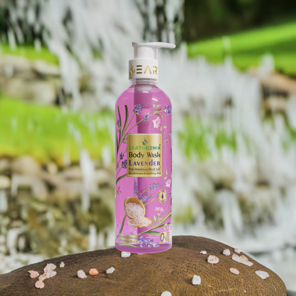 Lavender + Pink Himalayan Rock Salt Body Wash with Free Loofah | For Glowing & Nourished Skin | For All Skin Type