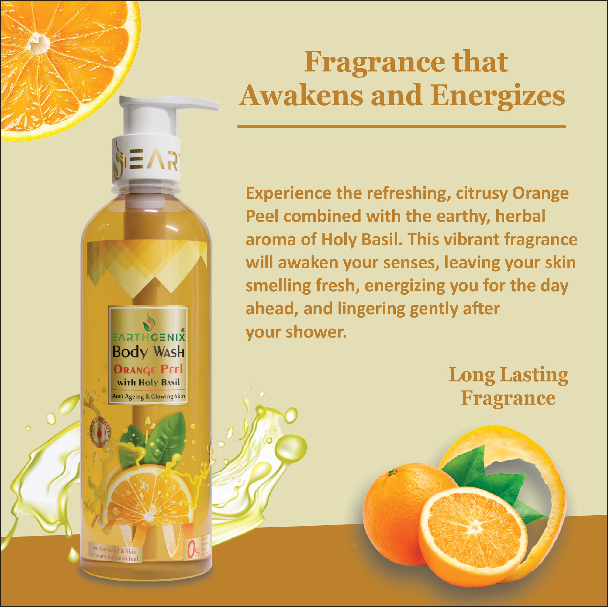 Orange Peel with Holy Basil Body Wash with Free Loofah | For Anti-Ageing & Glowing Skin | All Skin Types | For Men and Women