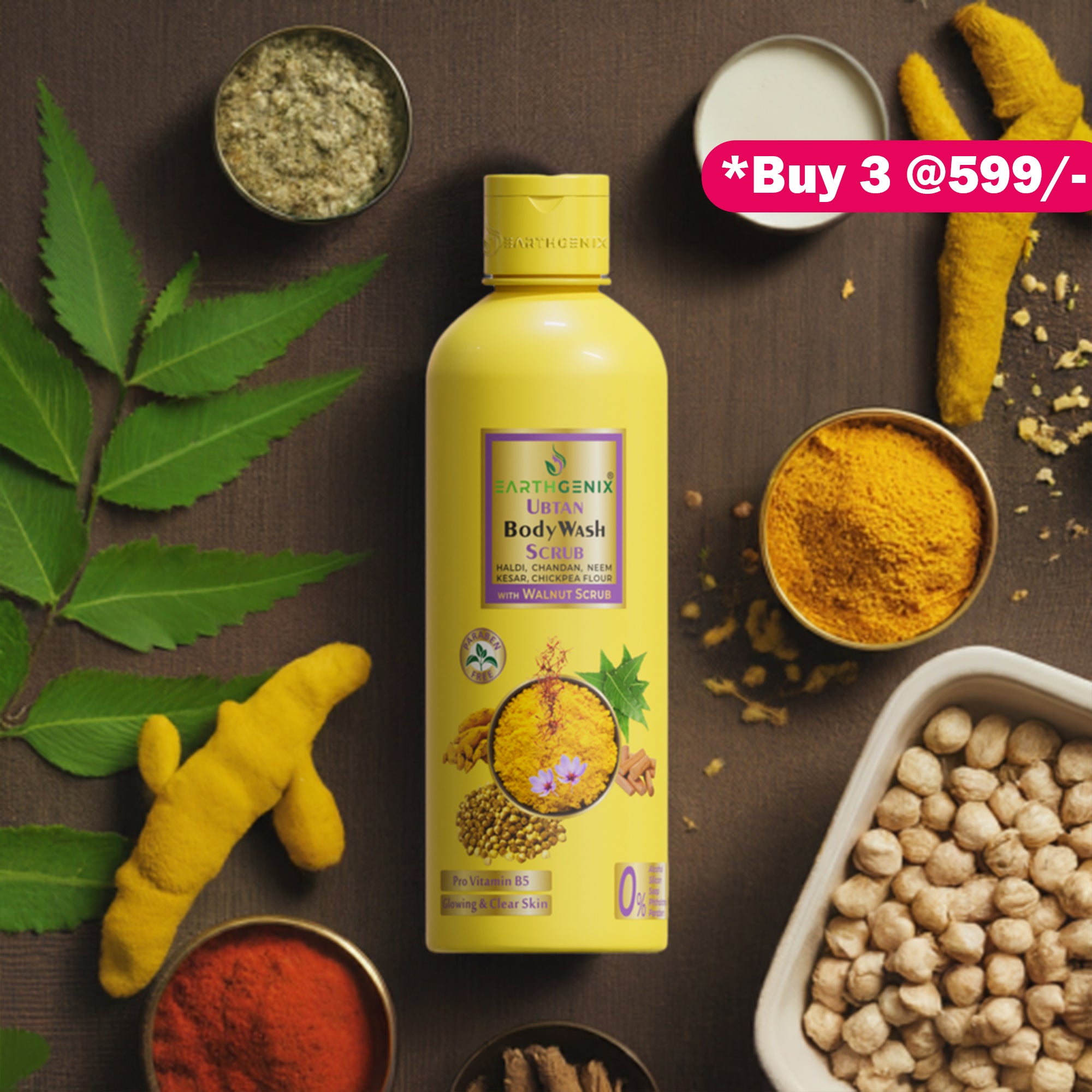 Ubtan Body Wash Scrub with Pro Vitamin B5 | Haldi, Chandan, Neem, Kesar, Chickpea flour | Walnut Scrub