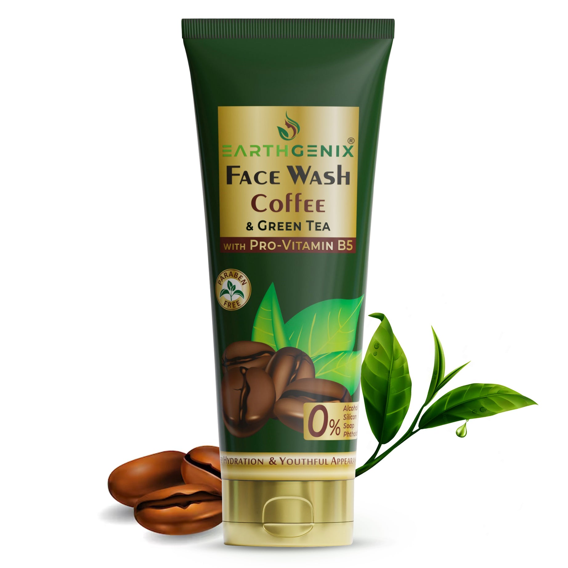 Earthgenix Coffee & Green Tea Face Wash with Pro-Vitamin B5 | For Deep Hydration & Youthful Appearance | For Women & Men | For All Skin Types