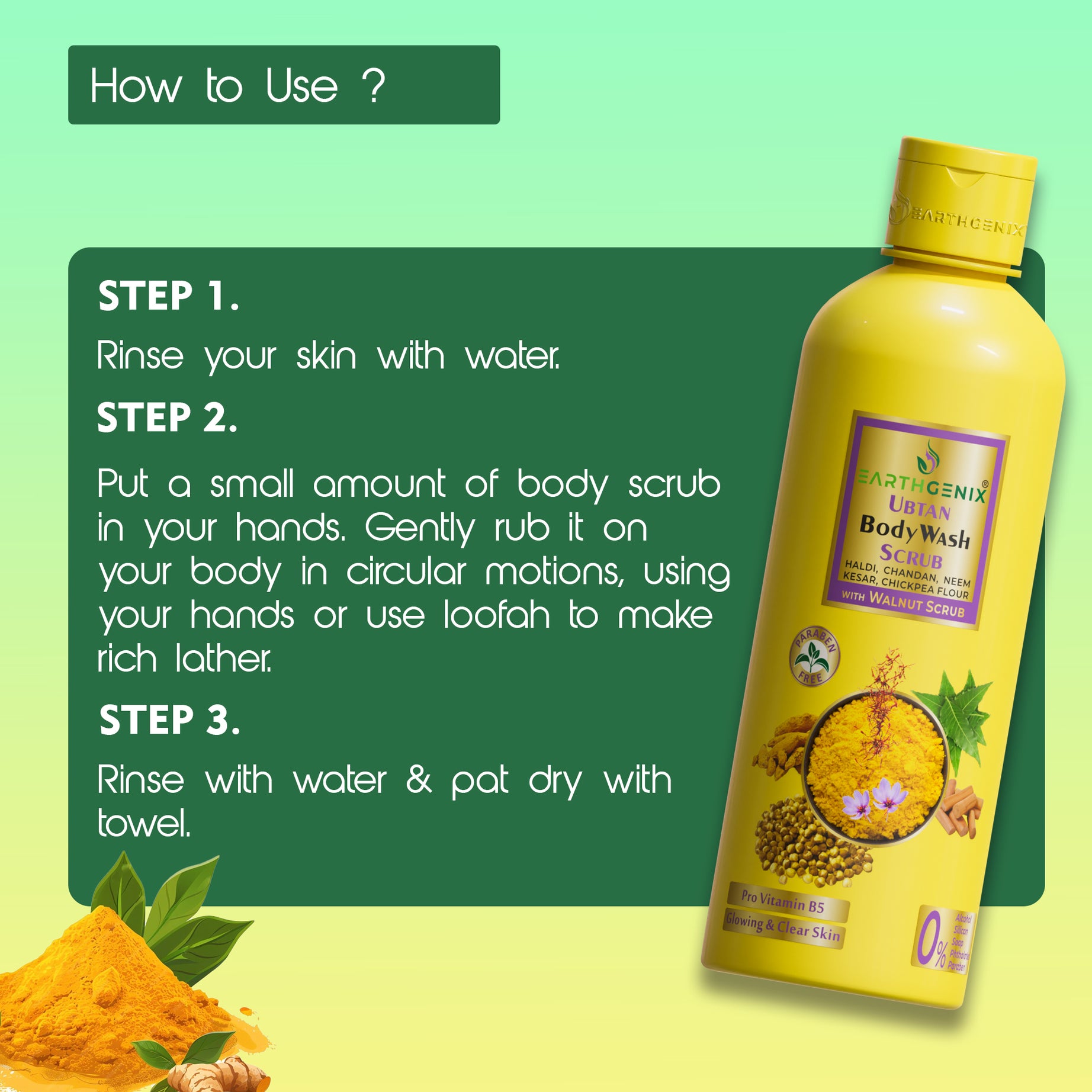 Ubtan Body Wash Scrub with Pro Vitamin B5 | Haldi, Chandan, Neem, Kesar, Chickpea flour | Walnut Scrub