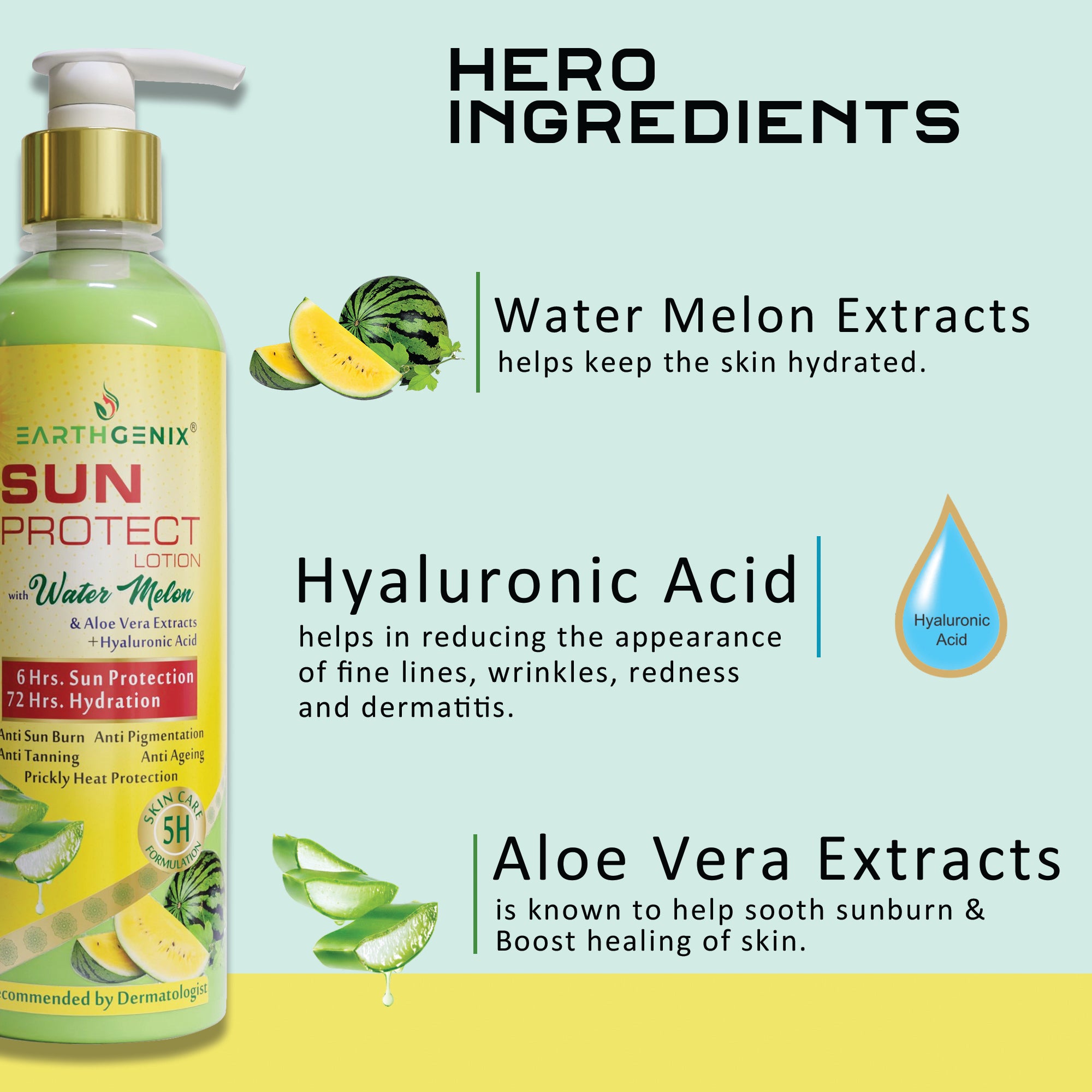 Sun Protect Lotion with Water Melon & Aloe Vera Extracts + Hyaluronic Acid 300ml