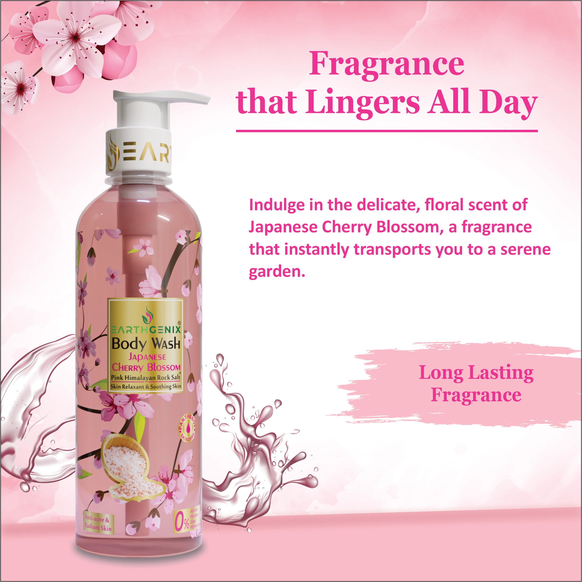 Japanese Cherry Blossom + Pink Himalayan Rock Salt Body Wash with Free Loofah | For Anti-Acne & Radiant Skin | All Skin Types | For Men and Women