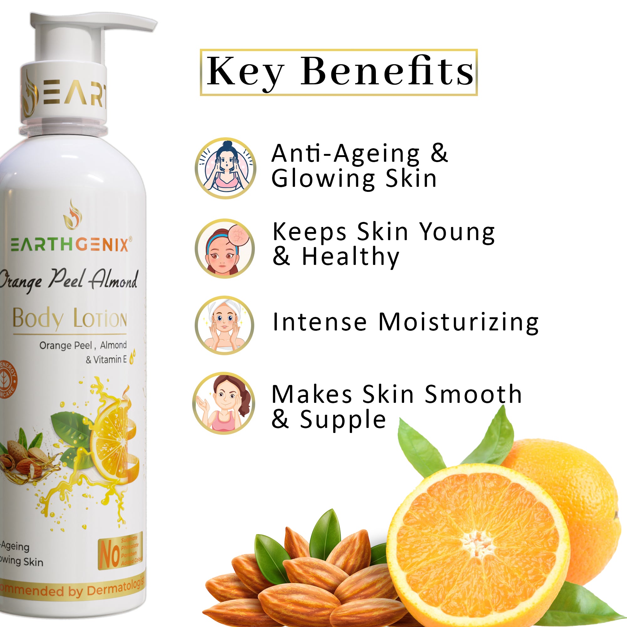 Orange Peel Almond Body Lotion With Vitamin E | For Anti-Ageing & Glowing Skin