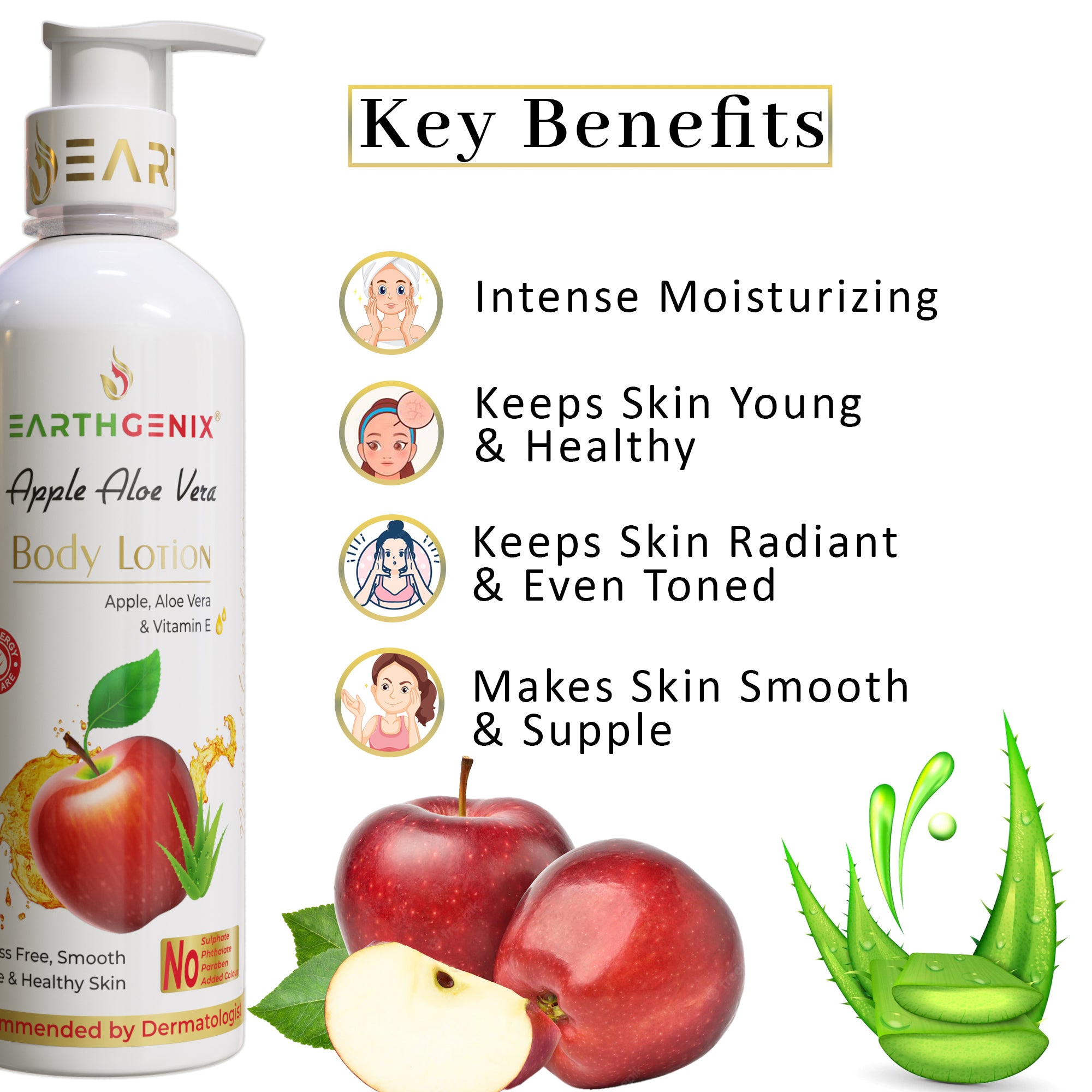 Apple Aloe Vera Body Lotion With Vitamin E  | For Smooth Supple & Healthy Skin | All Skin Types | For Women And Men