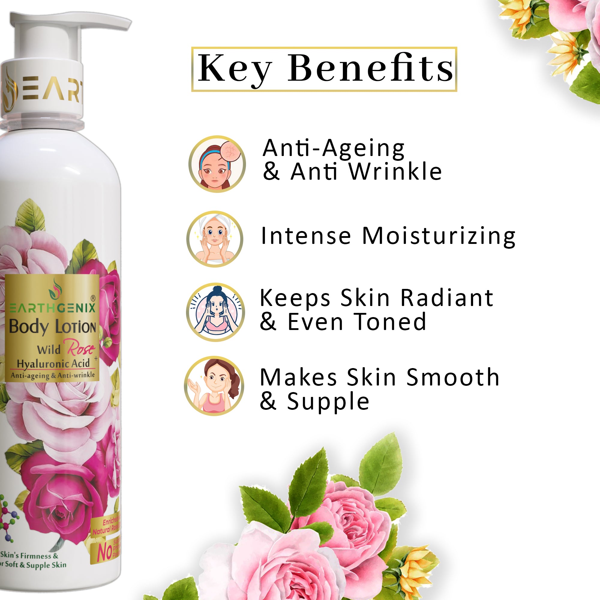 Wild Rose Body Lotion with Hyaluronic Acid | Increases Skin’s Firmness & Purifies | for Soft & Supple Skin