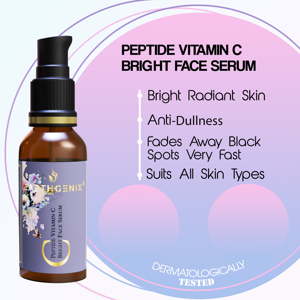 Peptide Vitamin C Bright Face Serum with Hyaluronic Acid | for Brightest Radiant Skin | Anti Wrinkle | for Men & Women | for All Skin Types