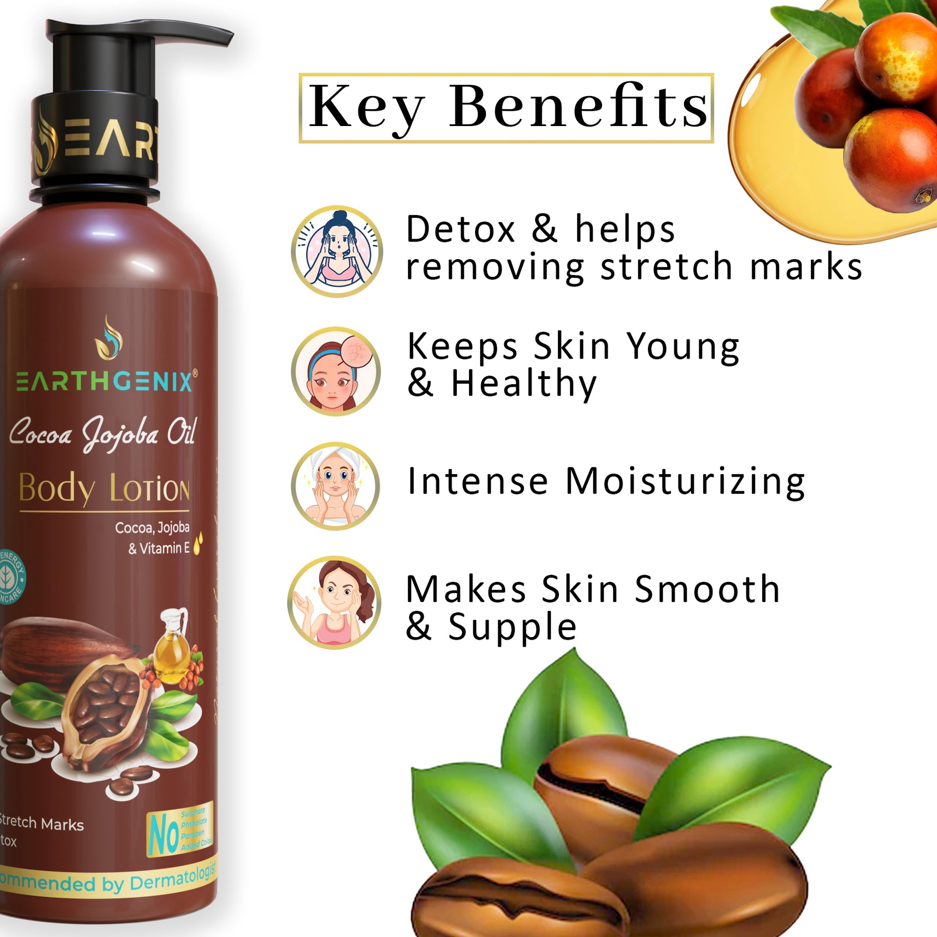 Cocoa Jojoba Oil Body Lotion With Vitamin E | For Stretch Marks & Detox