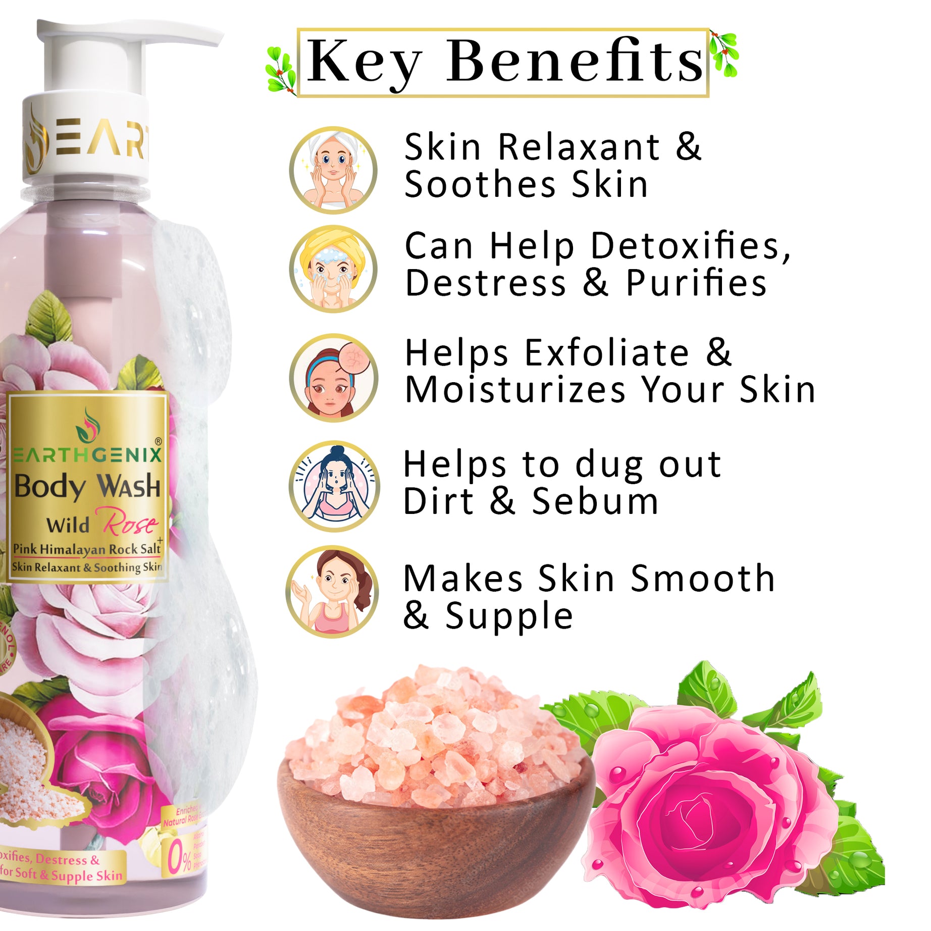 Aromatic Floral Body Wash Trio with Pink Himalayan Rock Salt: Cherry Blossom, Wild Rose & Lavender 500ml x 3