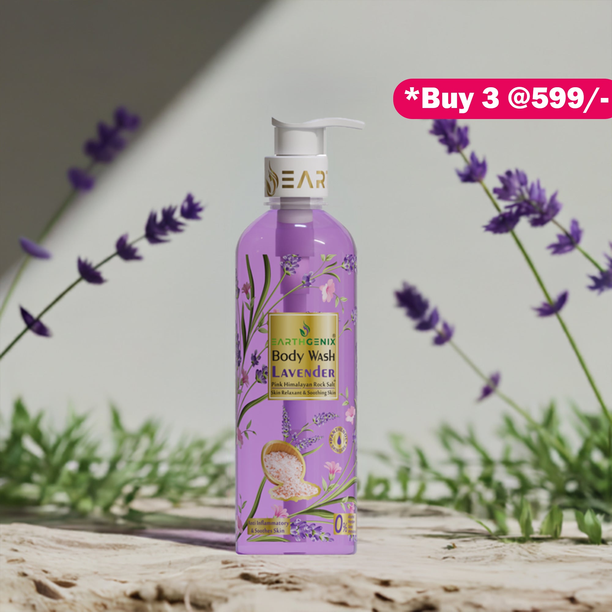 Lavender + Pink Himalayan Rock Salt Body Wash with Free Loofah | For Glowing & Nourished Skin | For All Skin Type