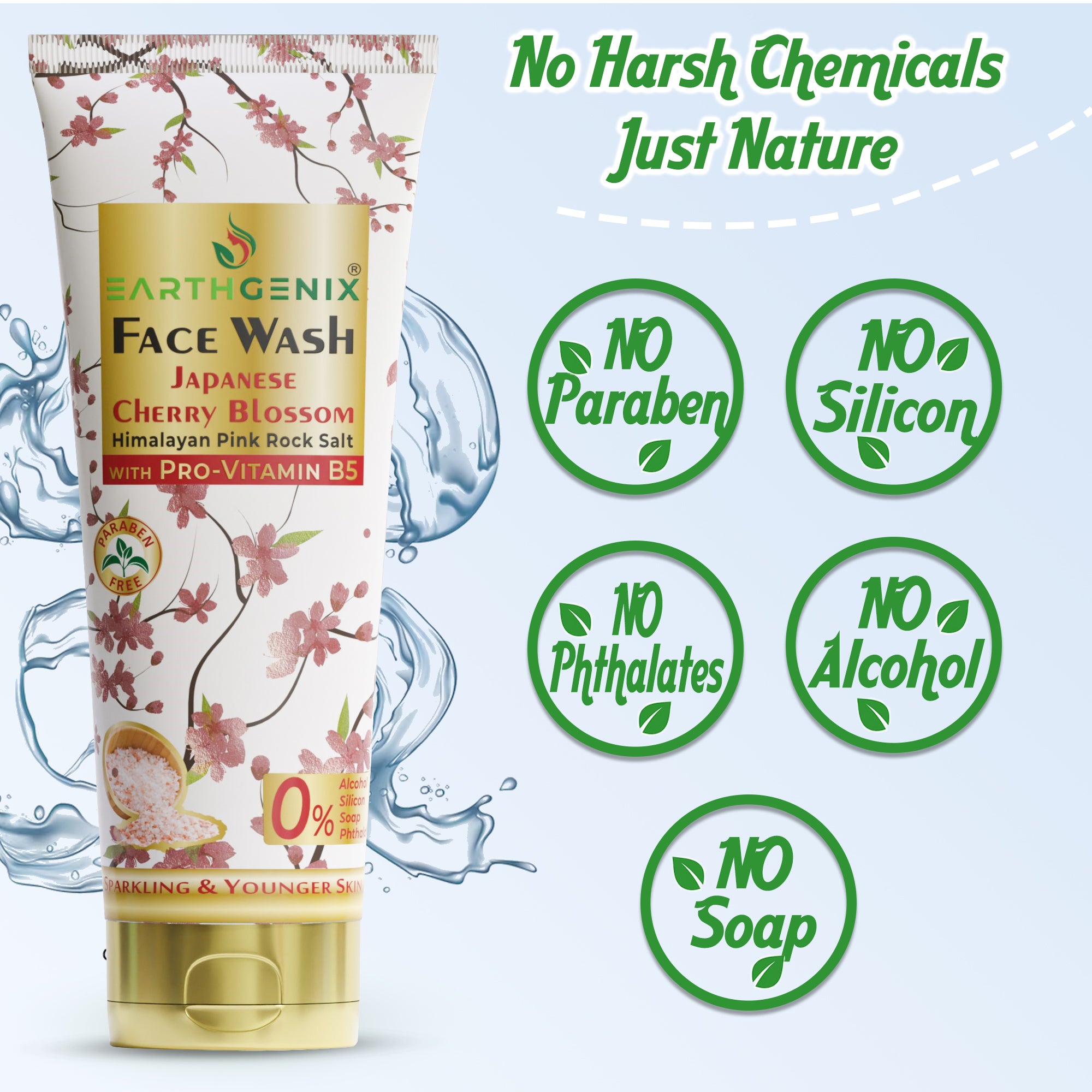 Earthgenix Japanese Cherry Blossom Face Wash with Pro-Vitamin B5 | For Sparkling & Younger Skin | For Women & Men | For All Skin Types