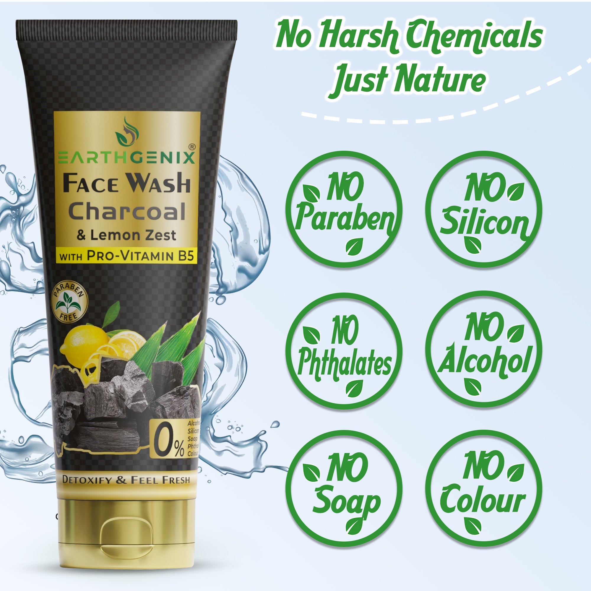 Charcoal & Lemon Zest Face Wash with Pro-Vitamin B5 | Detoxify & Feel Fresh | For Women & Men | For All Skin Types