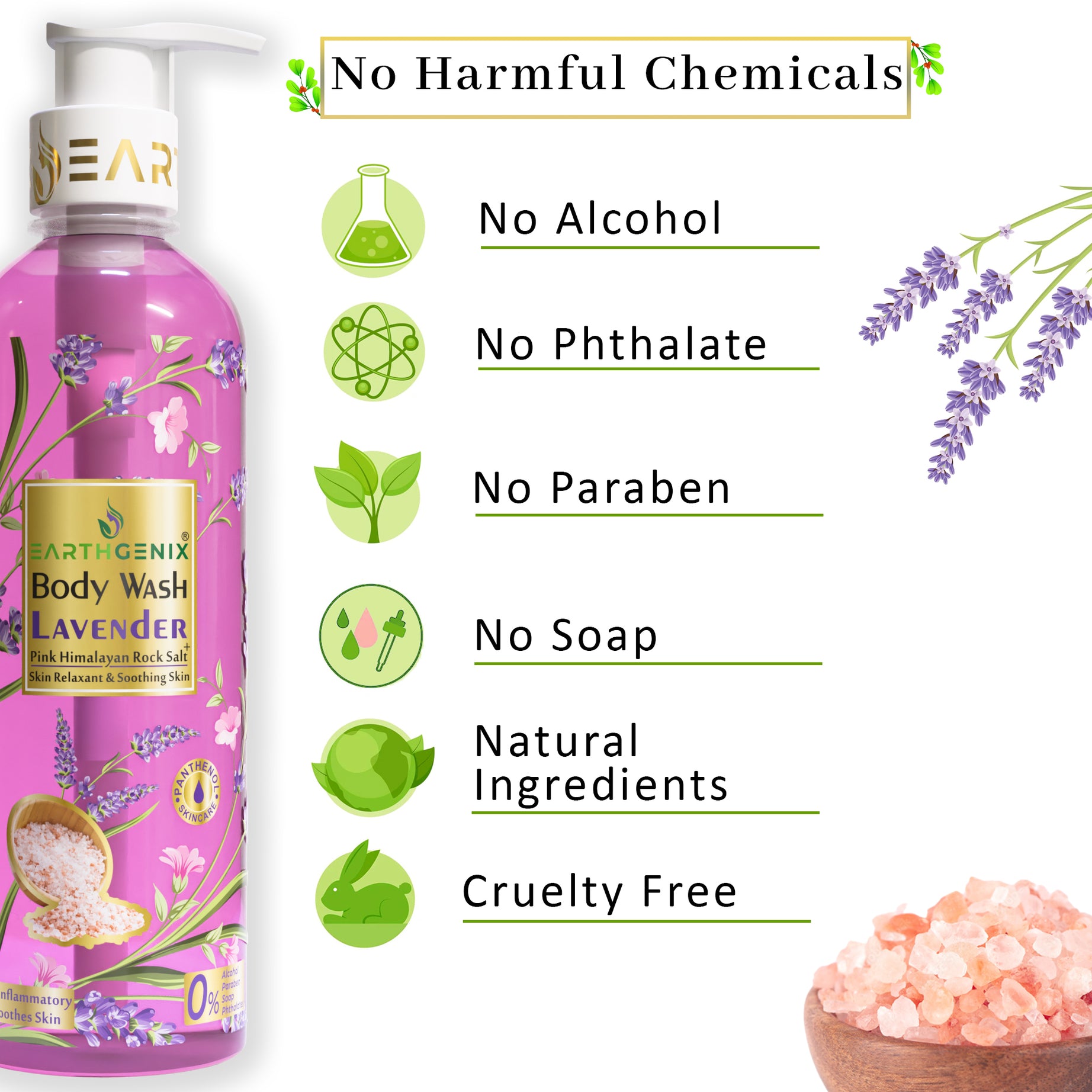 Lavender + Pink Himalayan Rock Salt Body Wash with Free Loofah | For Glowing & Nourished Skin | For All Skin Type