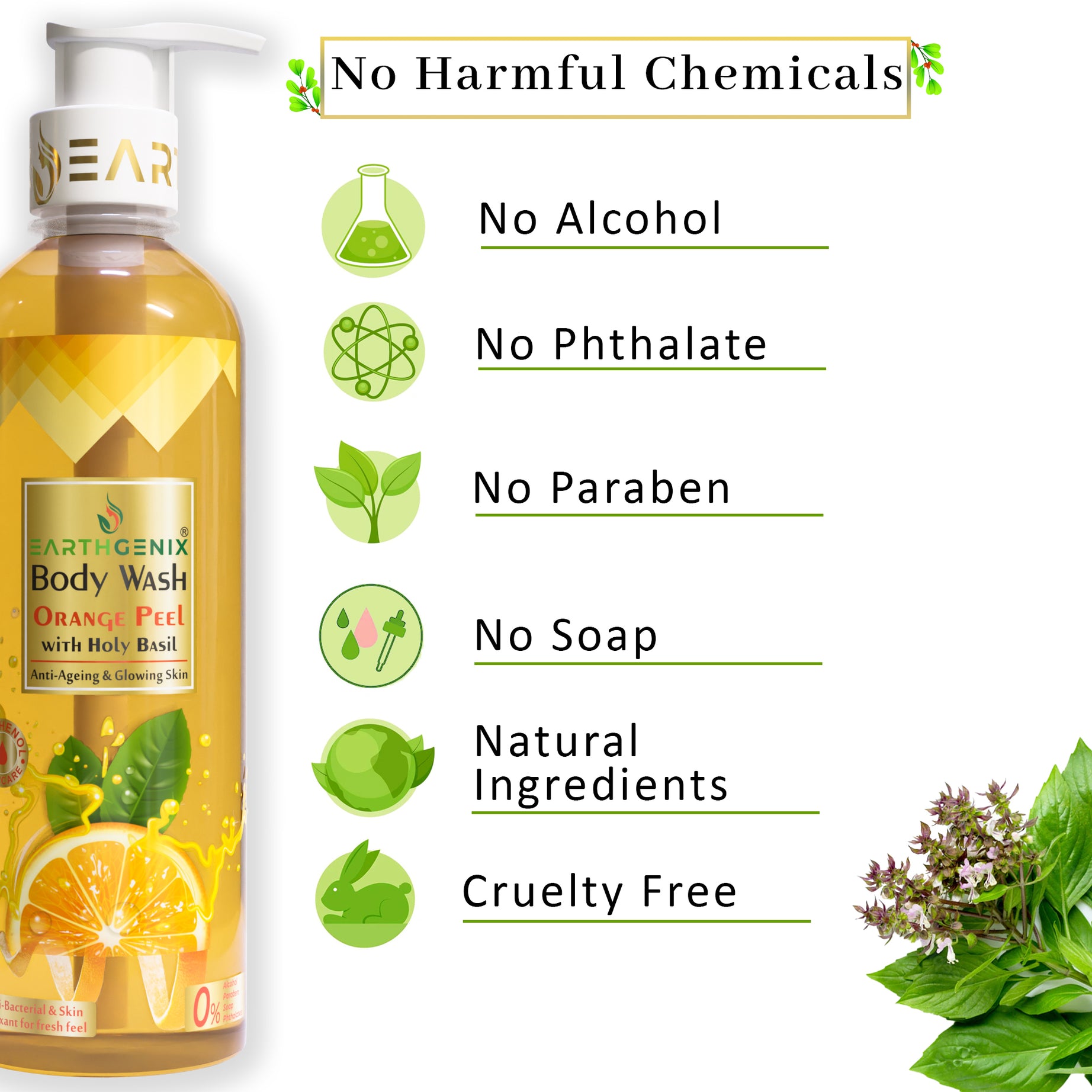 Orange Peel with Holy Basil Body Wash with Free Loofah | For Anti-Ageing & Glowing Skin | All Skin Types | For Men and Women