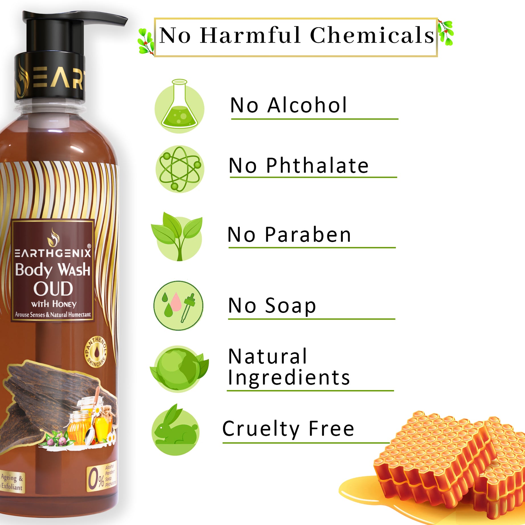 OUD With Honey Body Wash with Free Loofah | For Anti Ageing & Skin Exfoliant | All Skin Types | For Men and Women