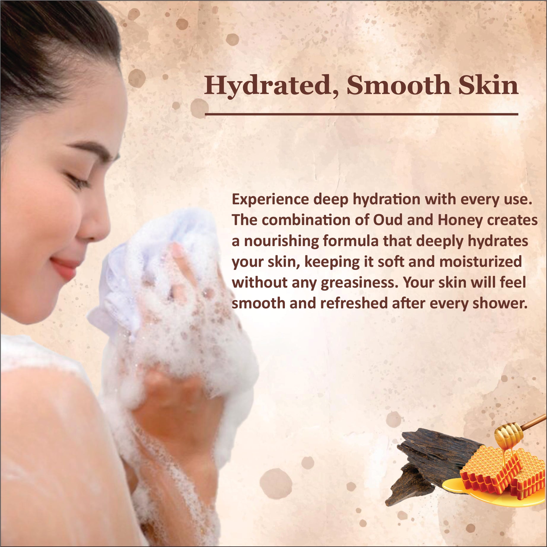 OUD With Honey Body Wash with Free Loofah | For Anti Ageing & Skin Exfoliant | All Skin Types | For Men and Women