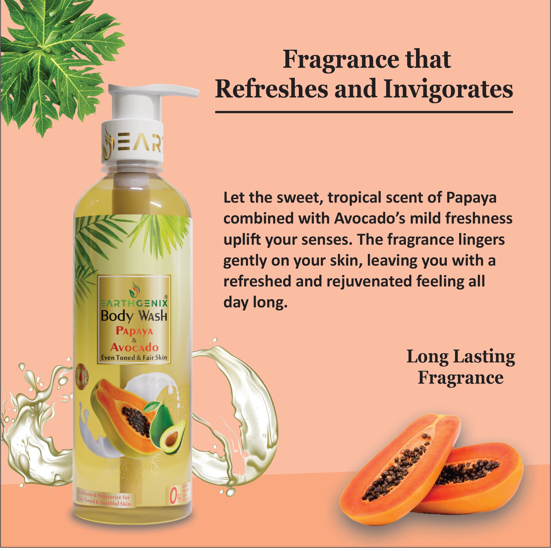 Papaya & Avocado Body Wash with Free Loofah | For Even Toned & Fair Skin | All Skin Types | For Men and Women