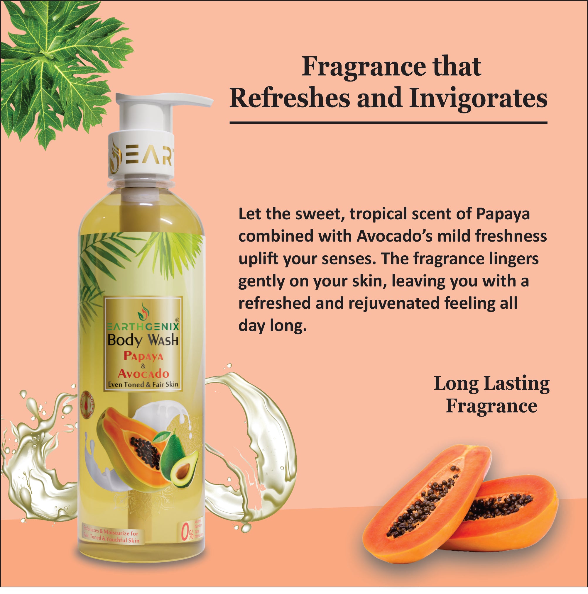 Papaya & Avocado Body Wash with Free Loofah | For Even Toned & Fair Skin | All Skin Types | For Men and Women