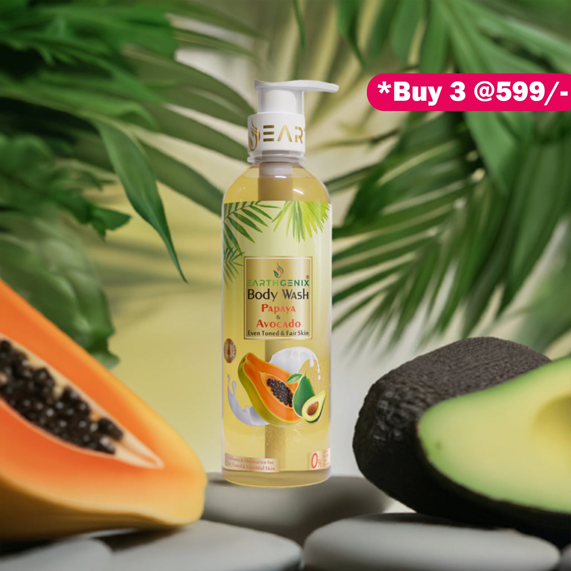 Papaya & Avocado Body Wash with Free Loofah | For Even Toned & Fair Skin | All Skin Types | For Men and Women