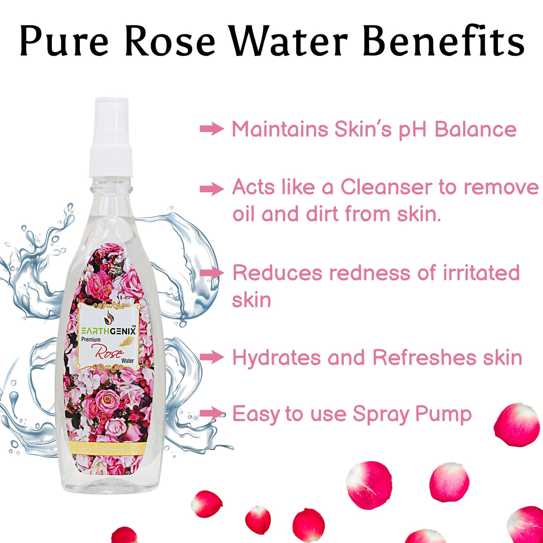 Premium Rose Water with Pure Rose Extracts | for Supple & Glowing Skin | For Women and Men | All Skin Types | Alcohol Free