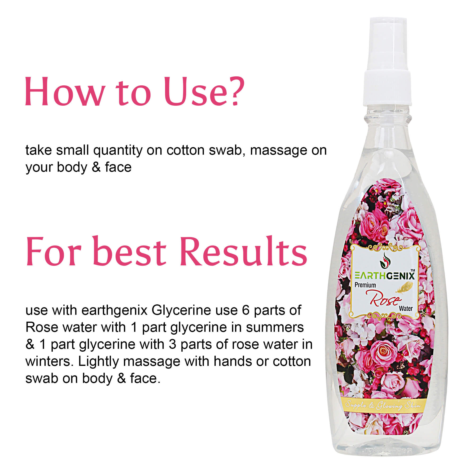 Premium Rose Water with Pure Rose Extracts | for Supple & Glowing Skin | For Women and Men | All Skin Types | Alcohol Free