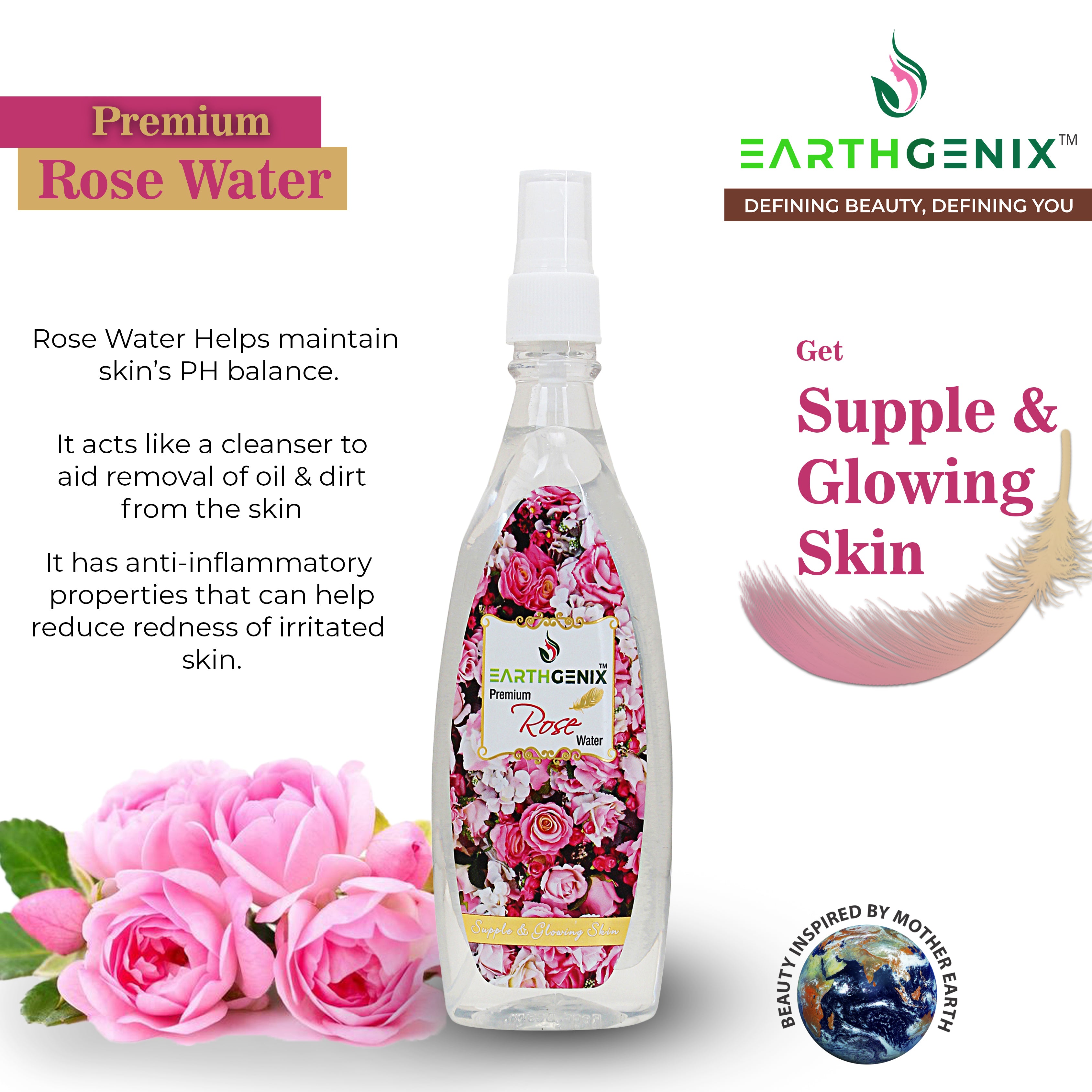 Premium Rose Water with Pure Rose Extracts | for Supple & Glowing Skin | For Women and Men | All Skin Types | Alcohol Free