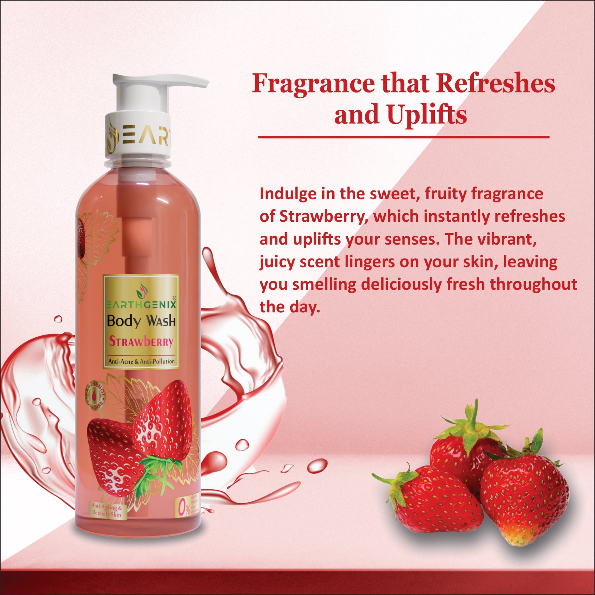 Strawberry Body Wash with Free Loofah | For Anti-Acne & Anti-Pollution | All Skin Types | For Men and Women