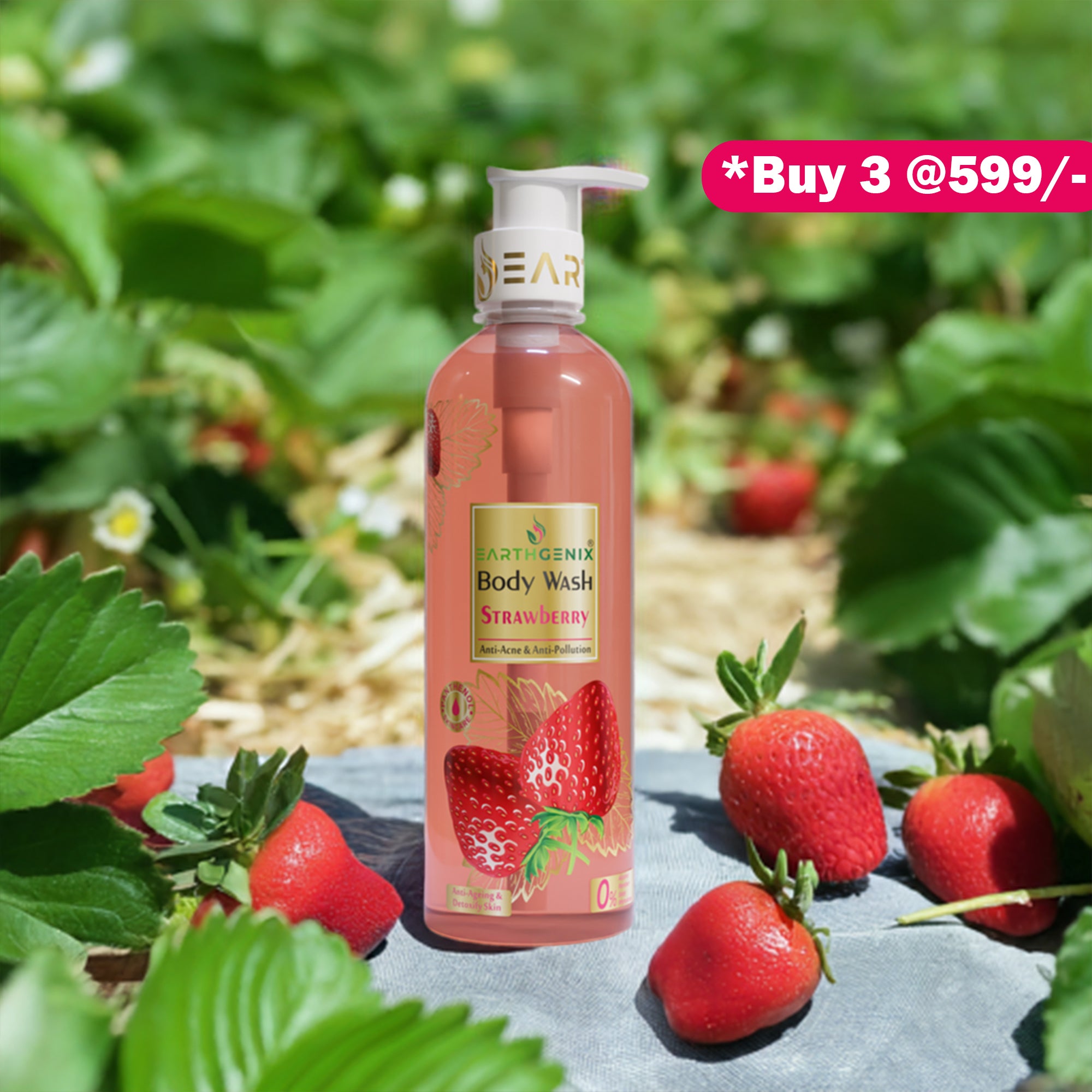 Strawberry Body Wash with Free Loofah | For Anti-Acne & Anti-Pollution | All Skin Types | For Men and Women