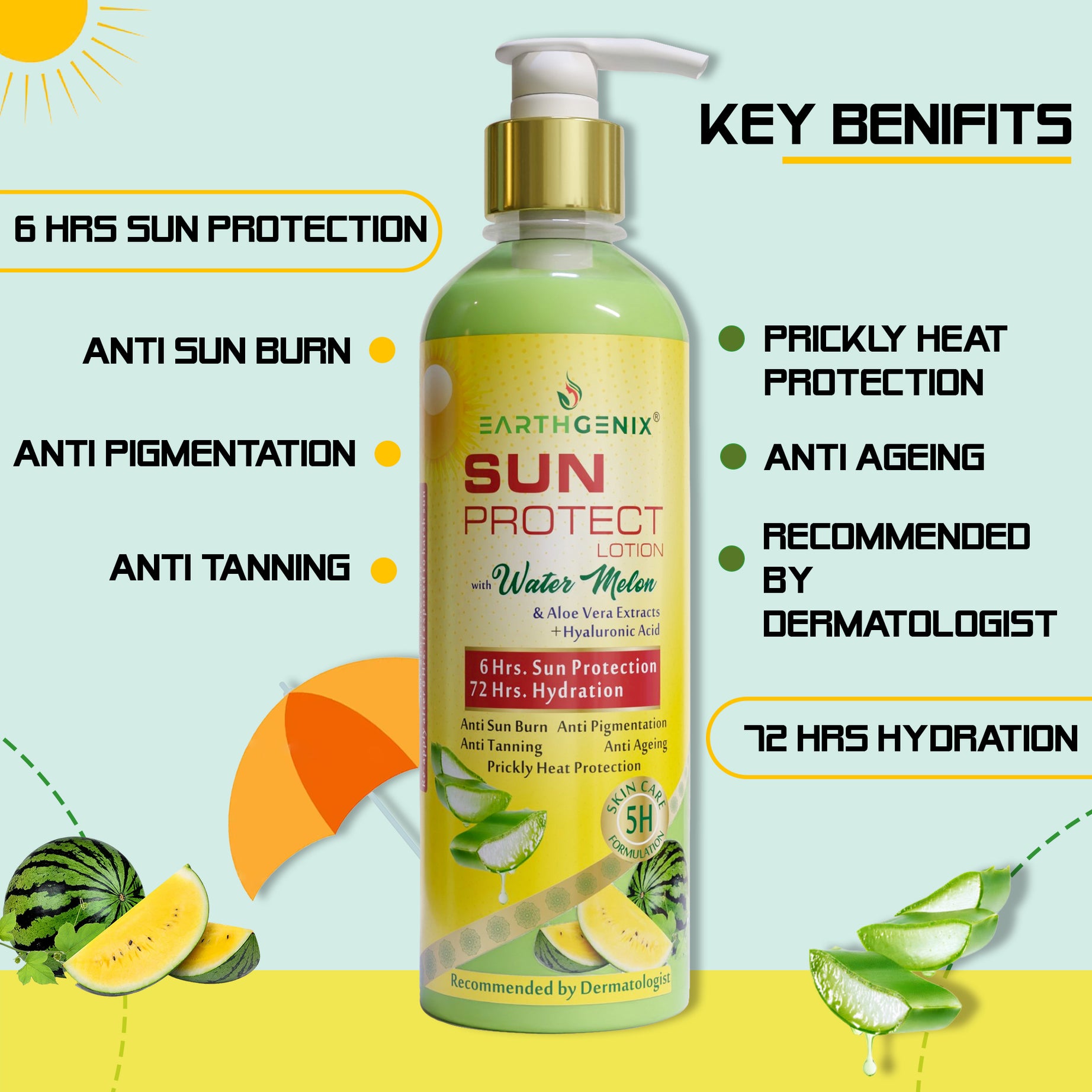Sun Protect Lotion with Water Melon & Aloe Vera Extracts + Hyaluronic Acid 300ml