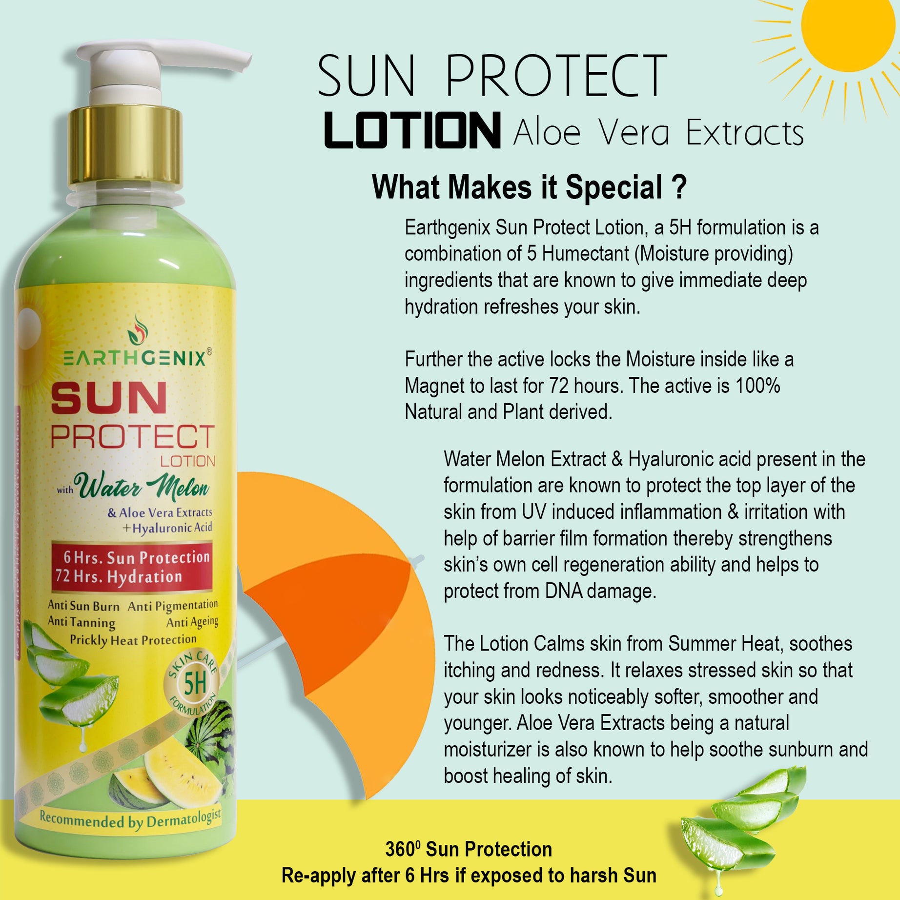 Sun Protect Lotion with Water Melon & Aloe Vera Extracts + Hyaluronic Acid 300ml