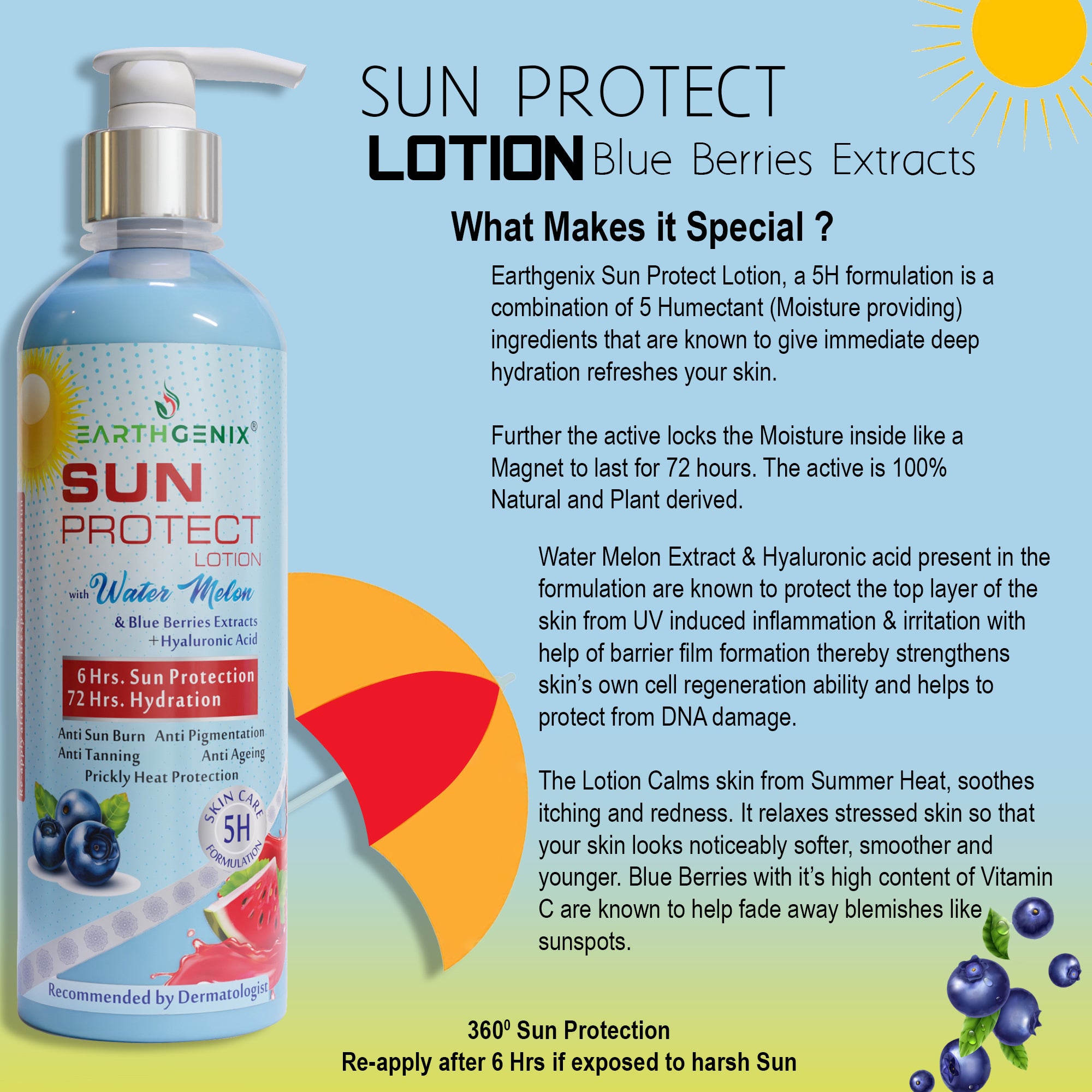 Sun Protect Lotion with Water Melon & Blue Berries Extracts + Hyaluronic Acid
