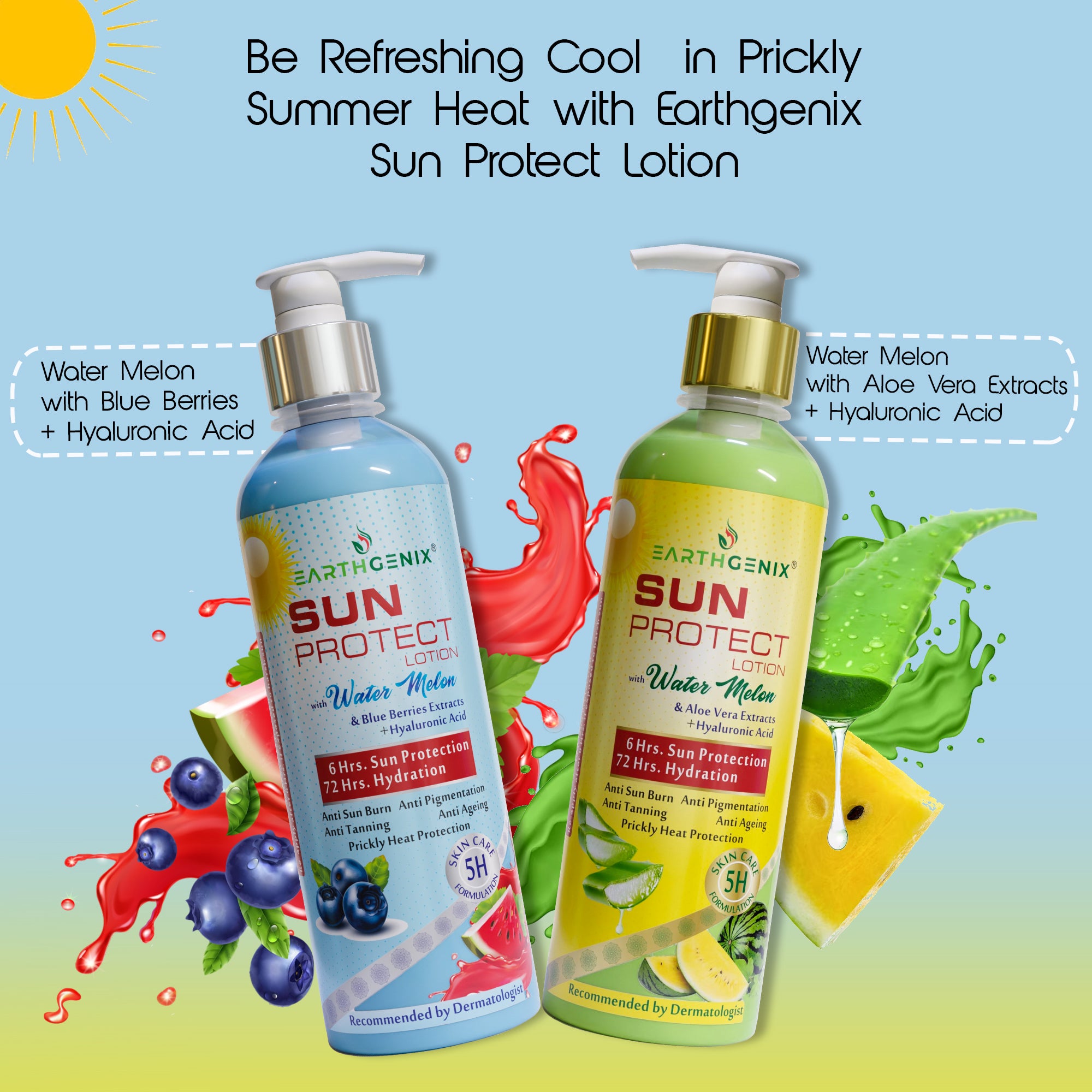 Sun Protect Lotion with Water Melon & Blue Berries Extracts + Hyaluronic Acid