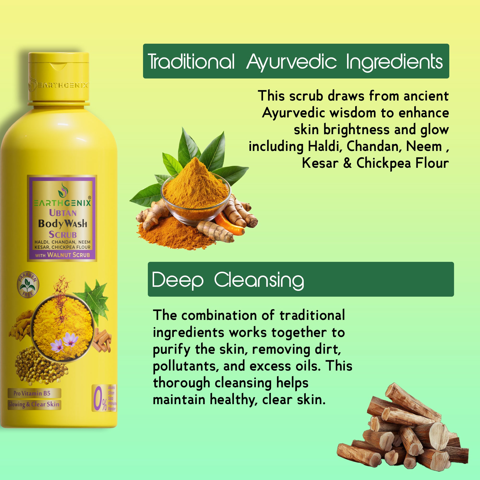 Ubtan Glow & Radiance Combo: Face Wash 100ml & Body Wash Scrub 300ml