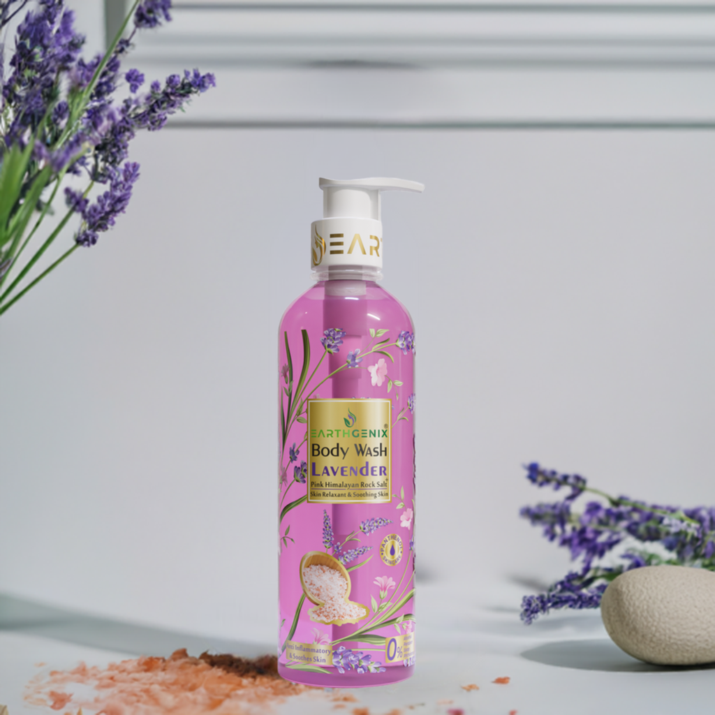 Lavender + Pink Himalayan Rock Salt Body Wash with Free Loofah | For Glowing & Nourished Skin | For All Skin Type
