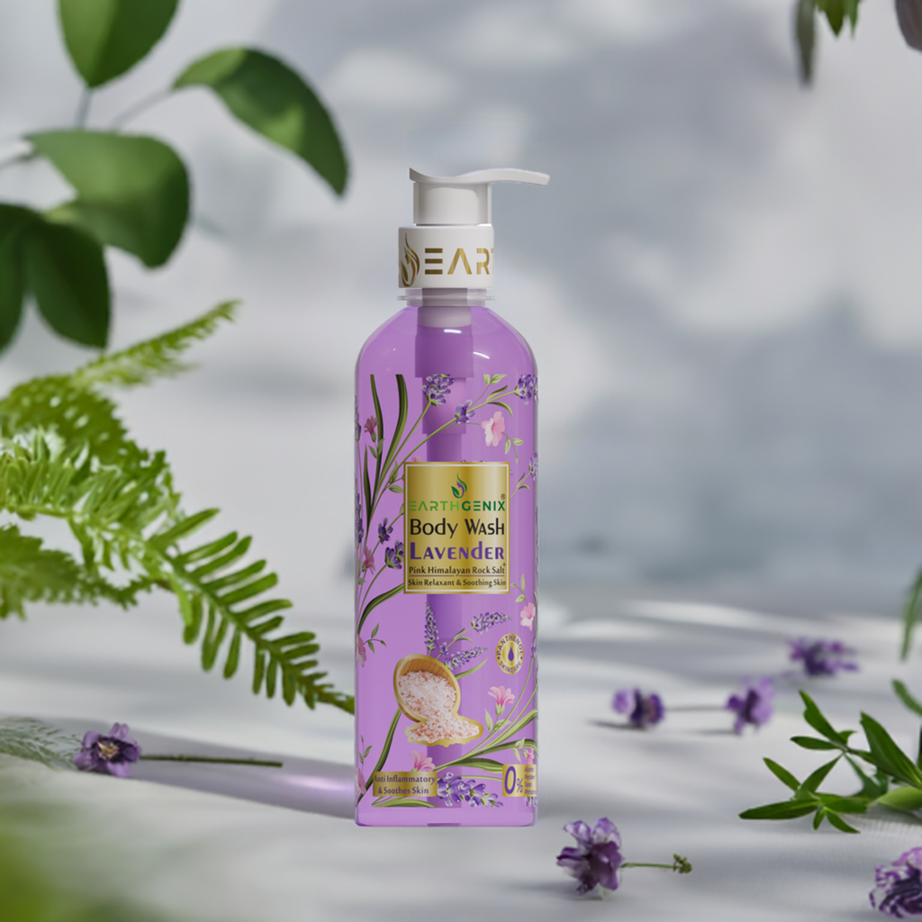 Lavender + Pink Himalayan Rock Salt Body Wash with Free Loofah | For Glowing & Nourished Skin | For All Skin Type