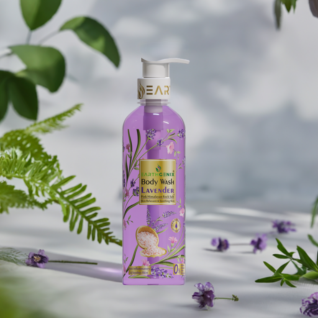 Lavender + Pink Himalayan Rock Salt Body Wash with Free Loofah | For Glowing & Nourished Skin | For All Skin Type