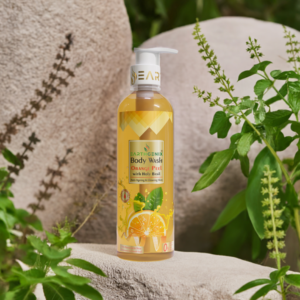 Orange Peel with Holy Basil Body Wash with Free Loofah | For Anti-Ageing & Glowing Skin | All Skin Types | For Men and Women