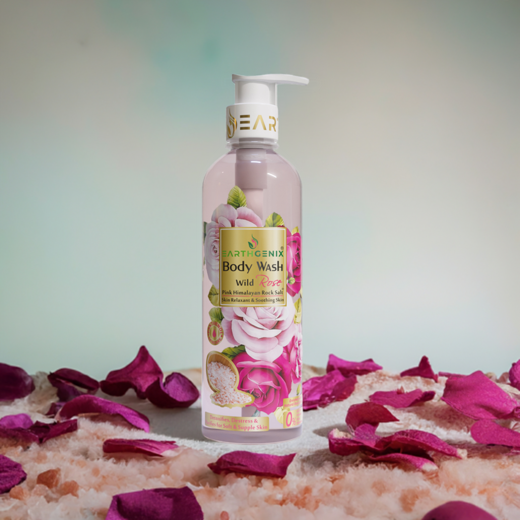 Wild Rose + Pink Himalayan Rock Salt Body Wash with Free Loofah | Detoxifies, Destress & Purifies for Soft & Supple Skin | All Skin Types | For Men and Women