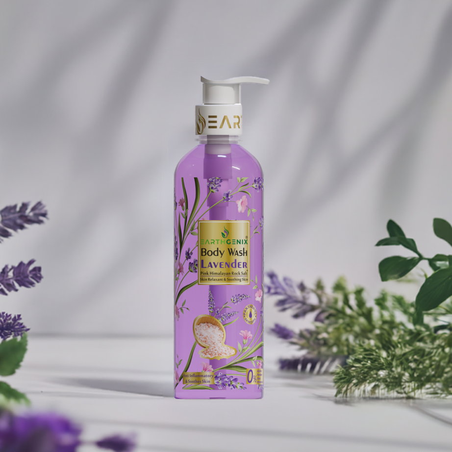 Lavender + Pink Himalayan Rock Salt Body Wash with Free Loofah | For Glowing & Nourished Skin | For All Skin Type