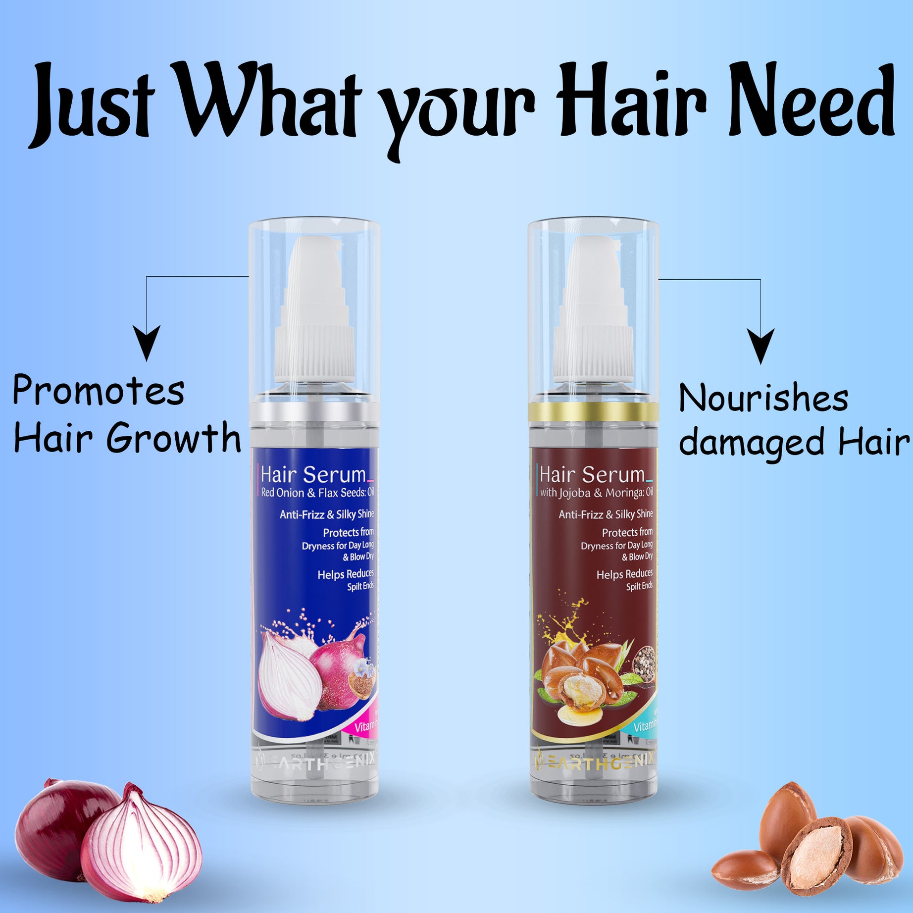 Red Onion & Flax Seeds Hair Serum | with Vitamin- E | Protects from Dryness for Day Long & Blow Dry | for Men And Women
