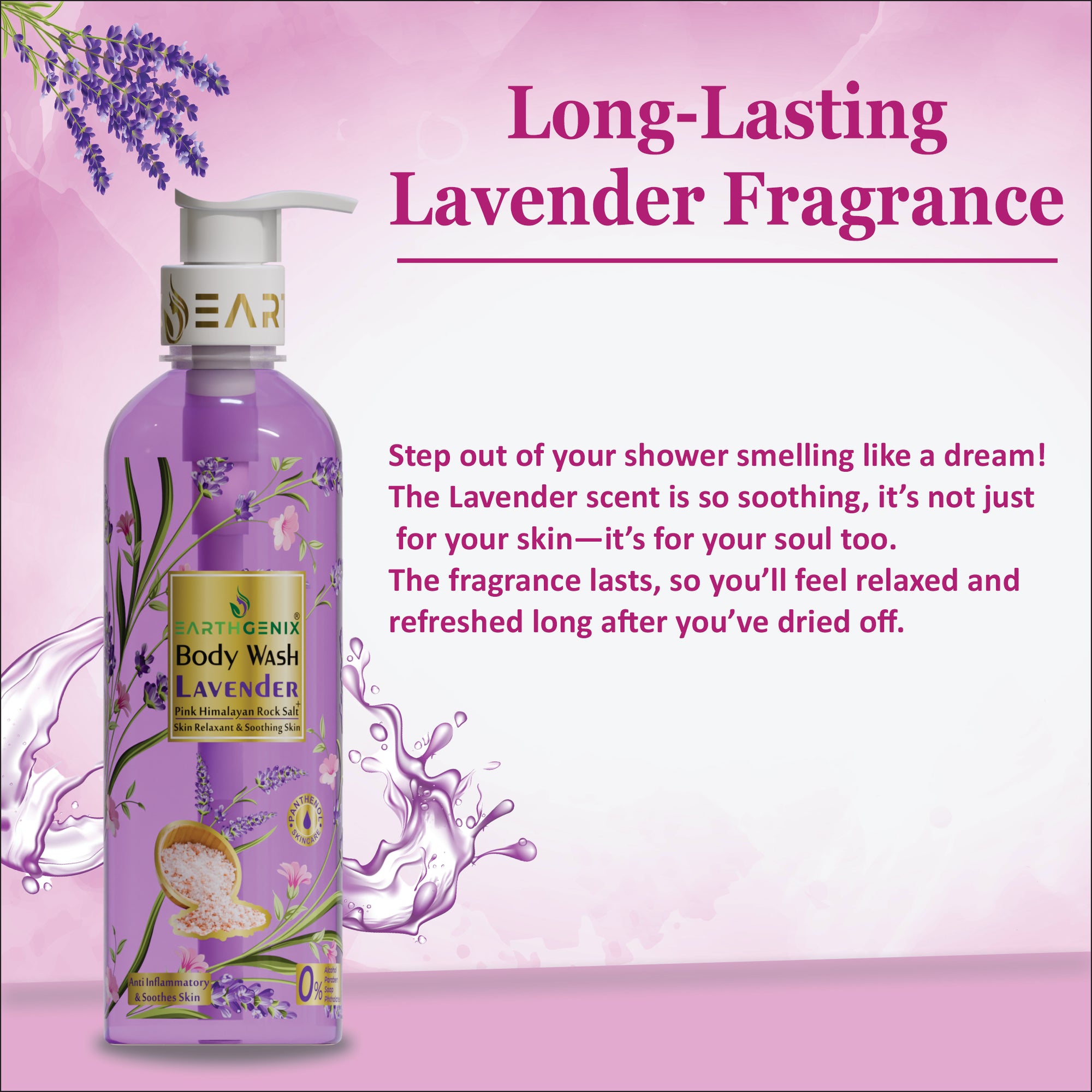 Lavender + Pink Himalayan Rock Salt Body Wash with Free Loofah | For Glowing & Nourished Skin | For All Skin Type