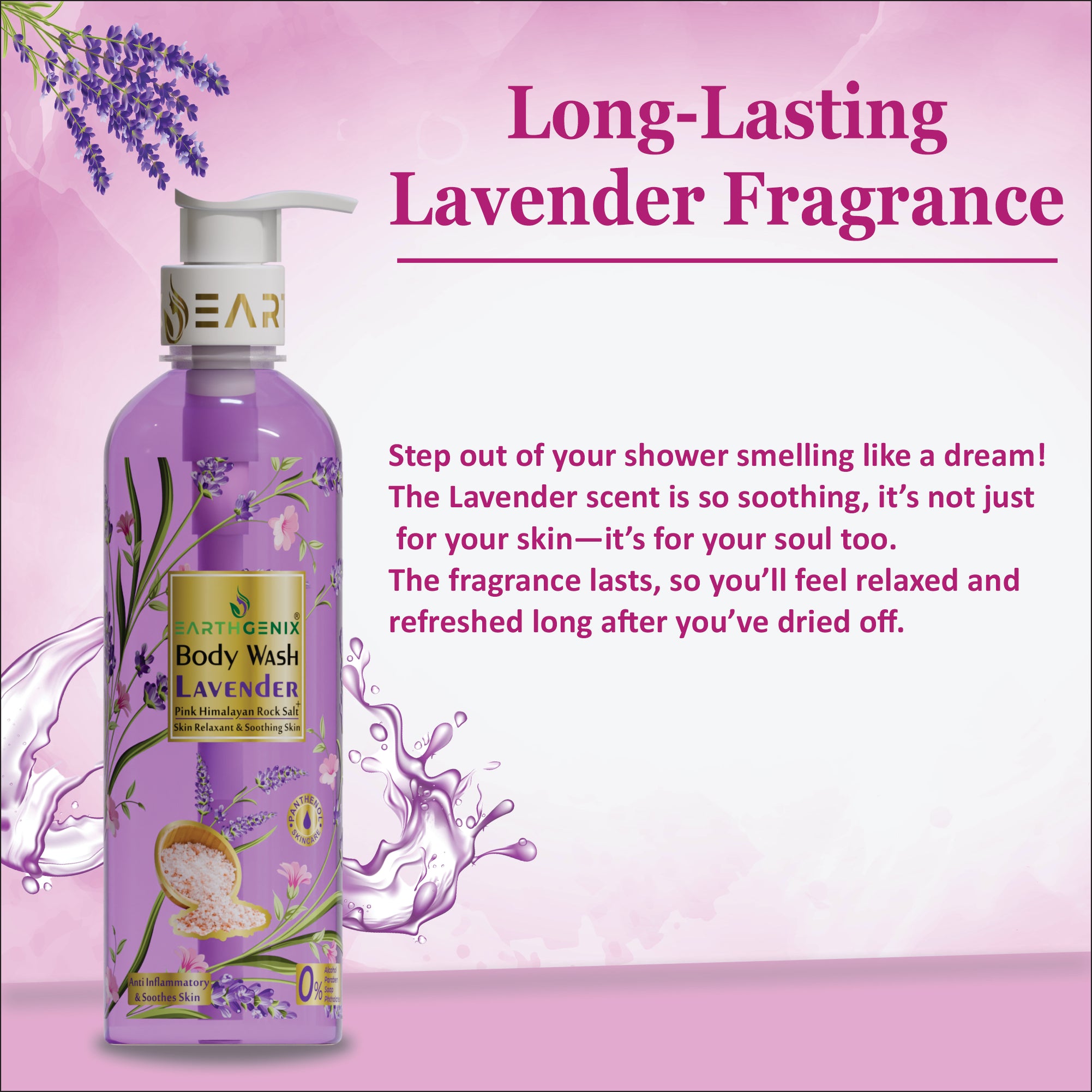 Lavender + Pink Himalayan Rock Salt Body Wash with Free Loofah | For Glowing & Nourished Skin | For All Skin Type